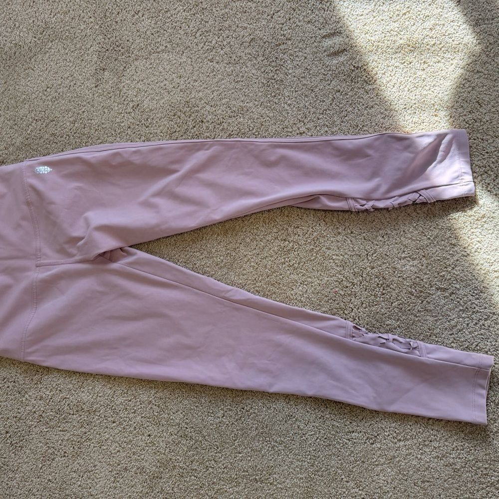 Free People Movement leggings Dusty Rose pink, braided detail on lower leg
